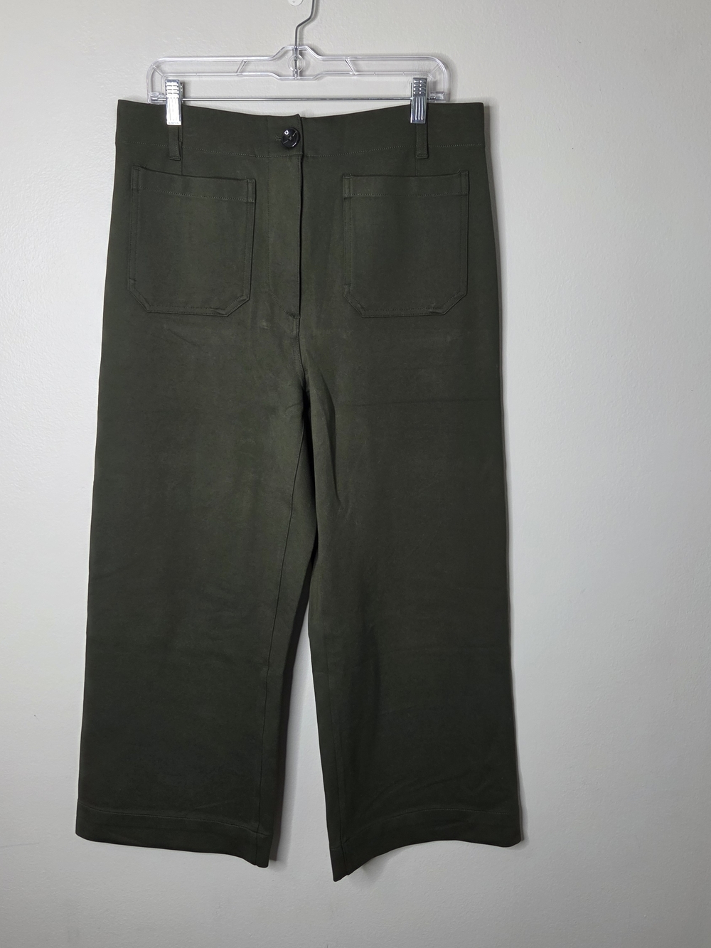 Quince Olive Ultra Stretch Ponte Cropped Wide Leg Pants